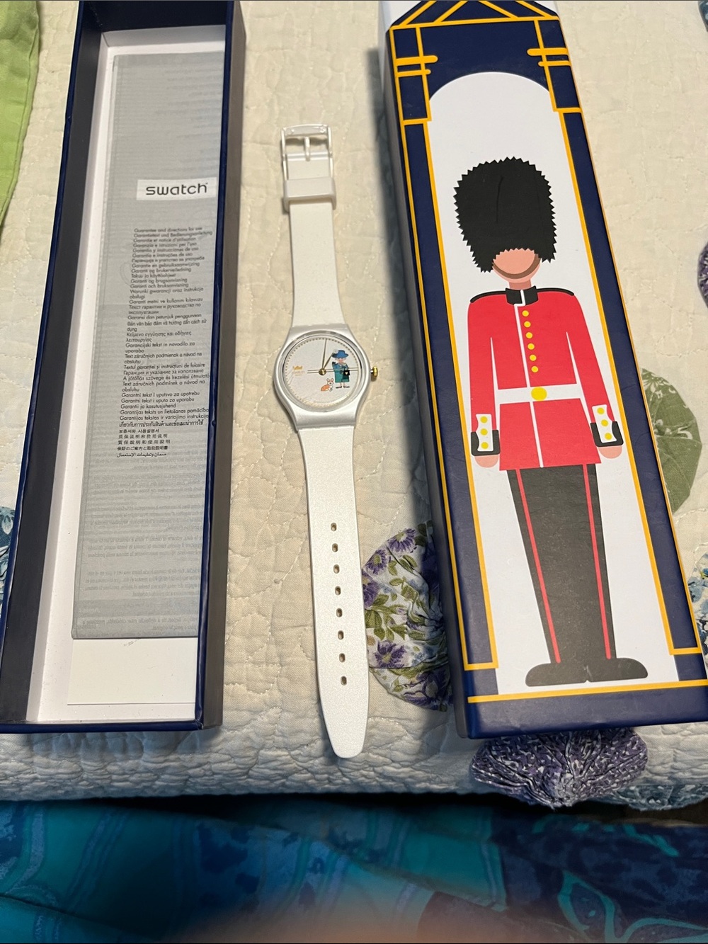 Swatch White Watch with Queen Elizabeth Daily Outfit Change